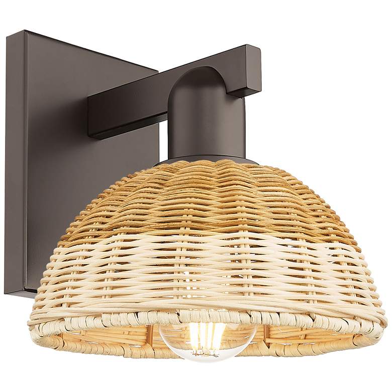 Image 1 Ballston Dome 11.25"H Oil Rubbed Bronze Wall Sconce w/ Basketweave Shade