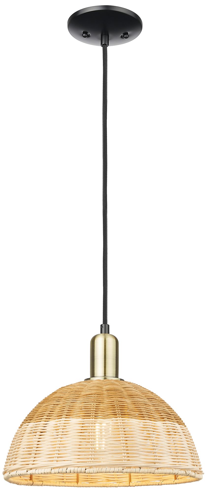 Ballston Dome 11.75"W Black Brass Cord Mini Pendant w/ 12" Fiber Shade