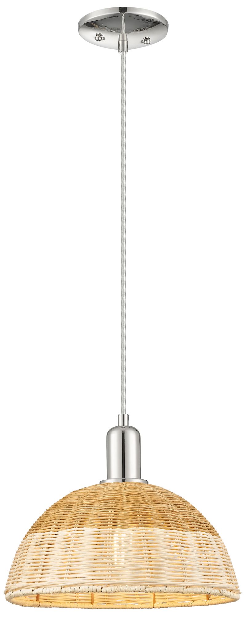 Ballston Dome 11.75"W Nickel Cord Mini Pendant w/ 12" Fiber Shade
