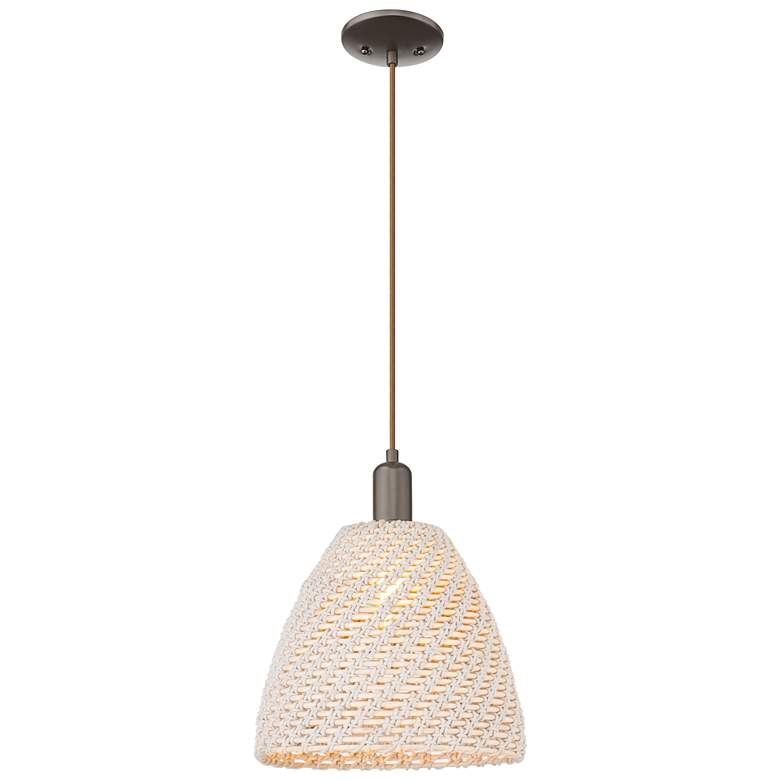 Image 1 Ballston Dome 12"W Oil Rubbed Bronze Cord Mini Pendant w/ Fiber Shade