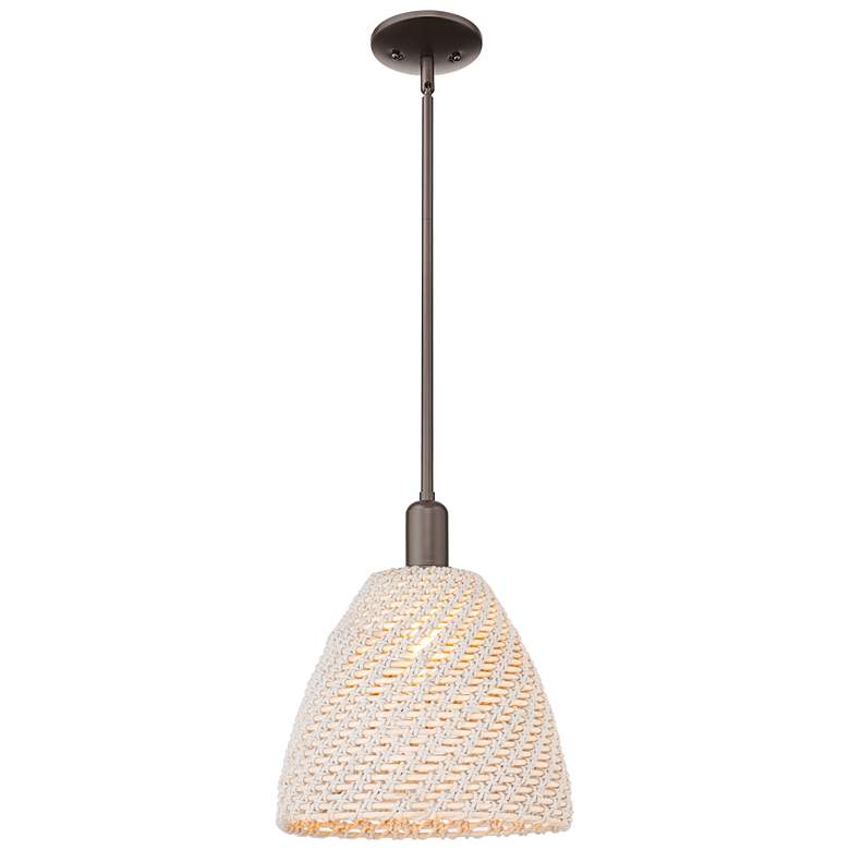 Image 1 Ballston Dome 12"W Oil Rubbed Bronze Stem Mini Pendant w/ Fiber Shade