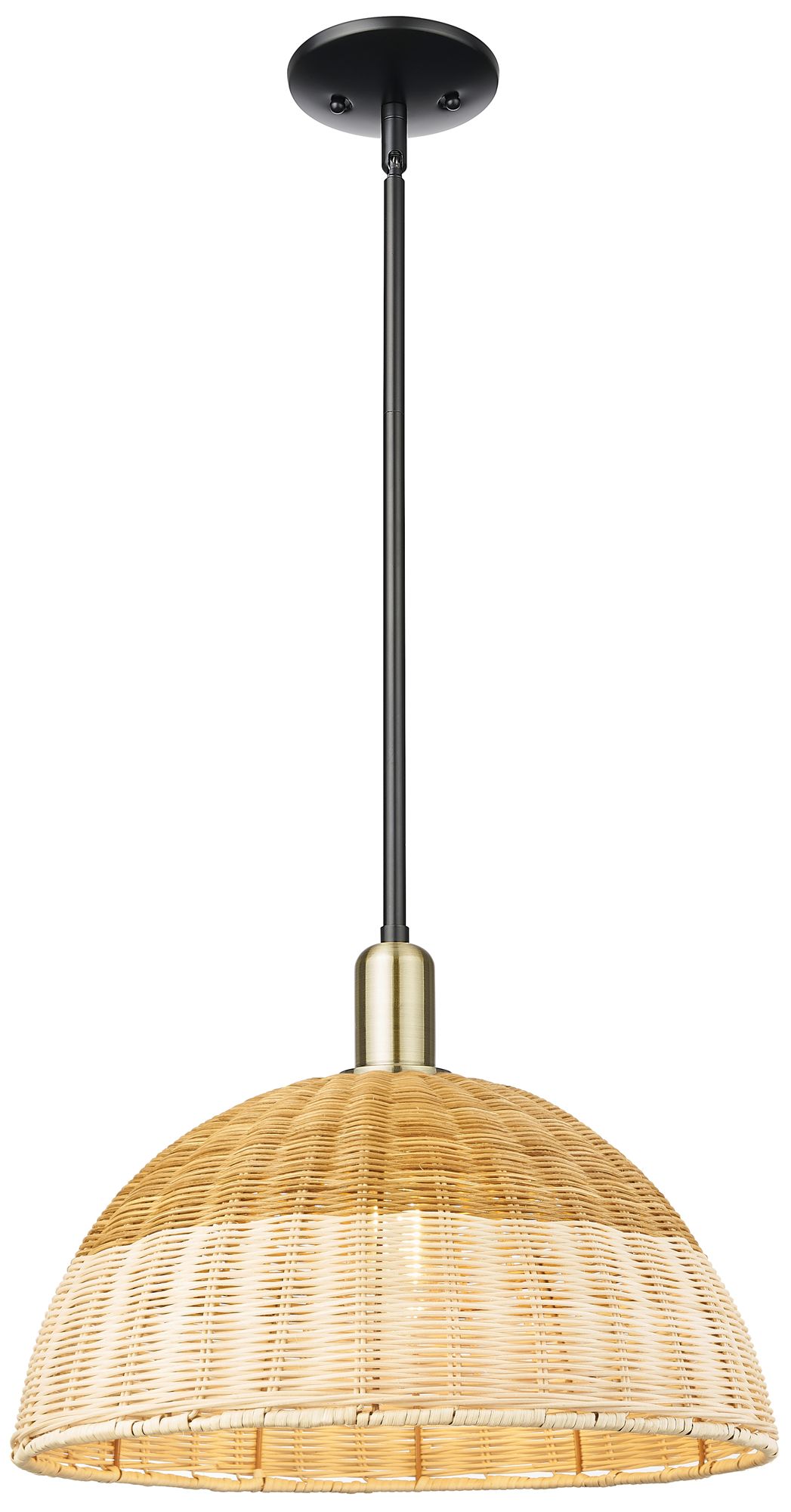 Ballston Dome 15.75"W Black Brass Stem Mini Pendant w/ 16" Fiber Shade