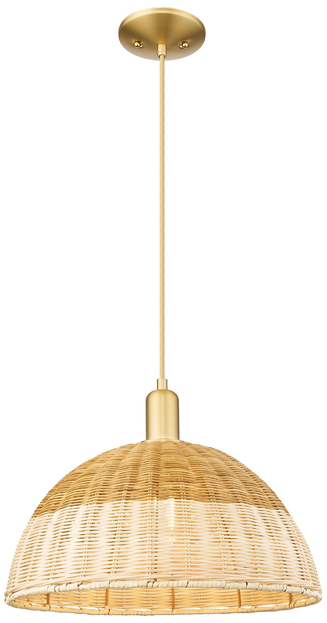 Ballston Dome 15.75"W Satin Gold Cord Mini Pendant w/ 16" Fiber Shade