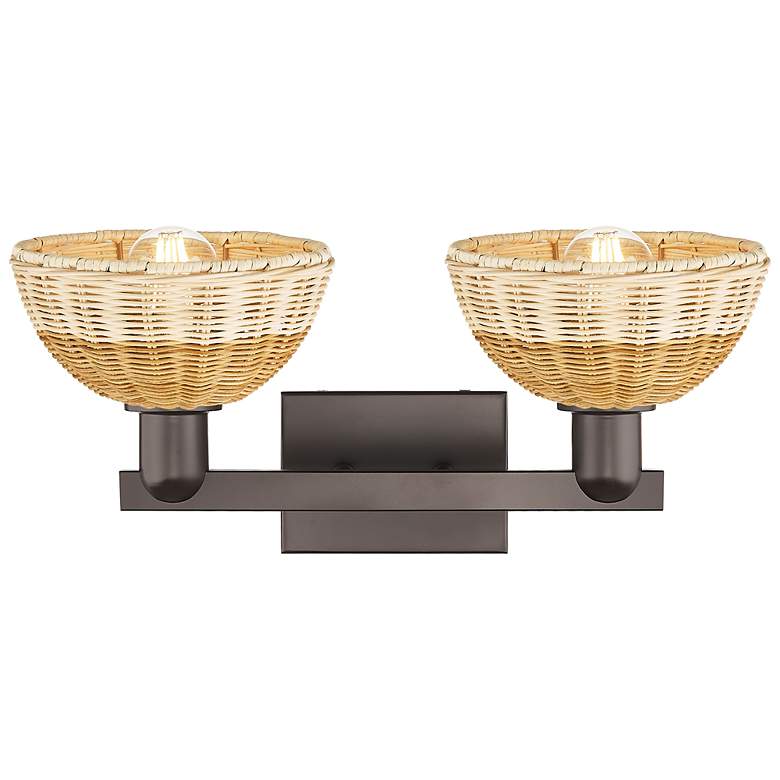 Image 2 Ballston Dome 16"W 2-Lt Oil Rubbed Bronze Bath-Lt w/ Basketweave Shade more views