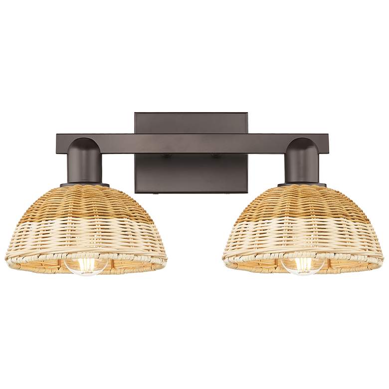 Image 1 Ballston Dome 16"W 2-Lt Oiled Bronze Bath-Lt w/ Natural Fiber Shade