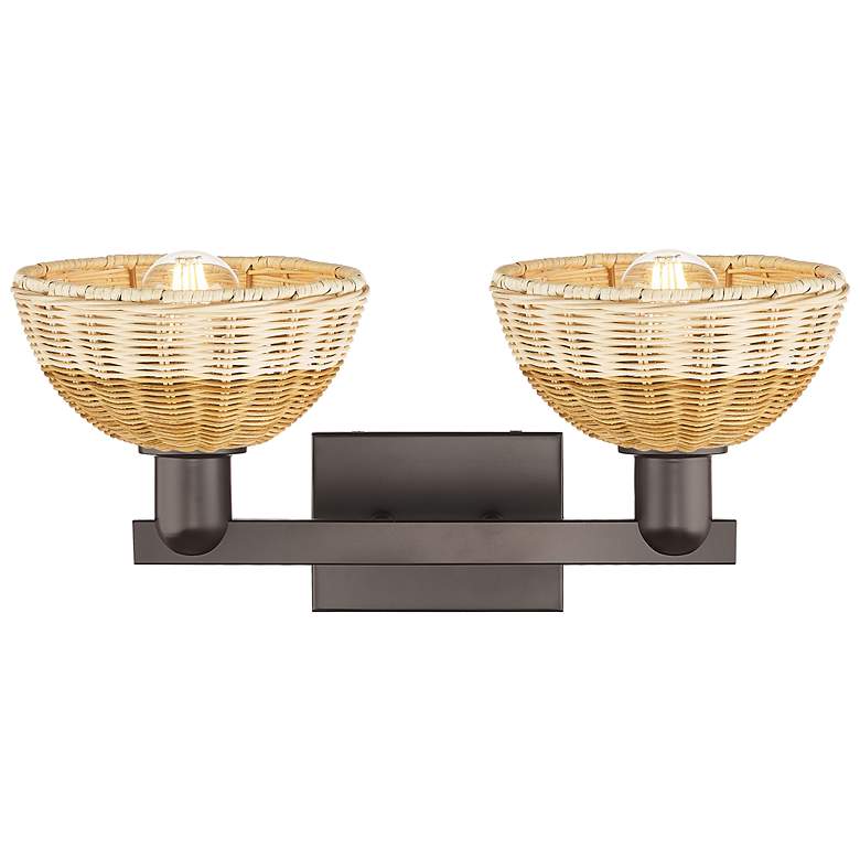 Image 2 Ballston Dome 16"W 2-Lt Oiled Bronze Bath-Lt w/ Natural Fiber Shade more views