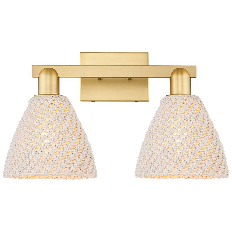 Image 1 Ballston Dome 16"W 2-Lt Satin Gold Bath-Lt w/ Natural Fiber Shade