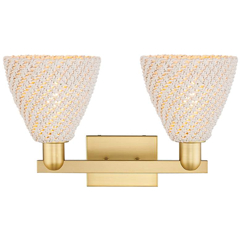 Image 2 Ballston Dome 16"W 2-Lt Satin Gold Bath-Lt w/ Natural Fiber Shade more views