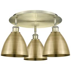 Ballston Dome 19.25" Wide 3 Light Antique Brass Flush Mount w/ Brass S