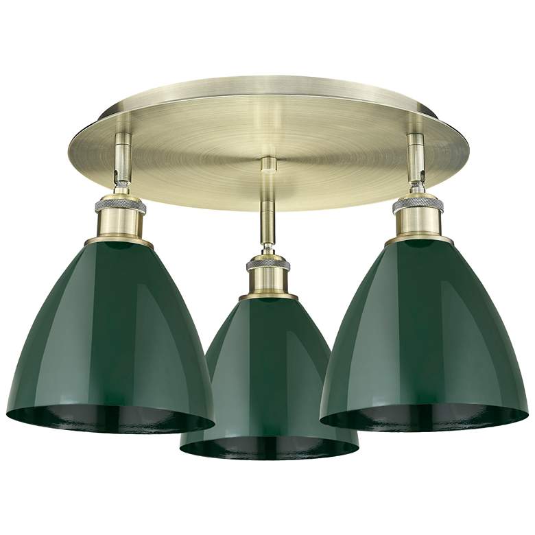 Image 1 Ballston Dome 19.25" Wide 3 Light Antique Brass Flush Mount w/ Green S
