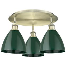 Ballston Dome 19.25" Wide 3 Light Antique Brass Flush Mount w/ Green S