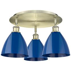 Ballston Dome 19.25" Wide 3 Light Antique Brass Flush Mount With Blue