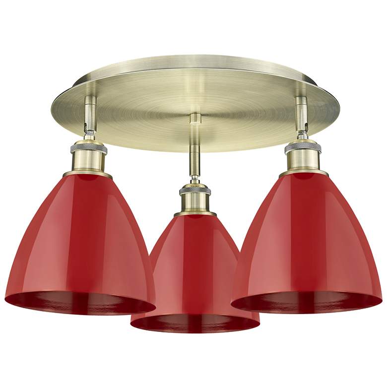 Image 1 Ballston Dome 19.25" Wide 3 Light Antique Brass Flush Mount With Red S