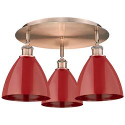 Ballston Dome 19.25&quot; Wide 3 Light Antique Copper Flush Mount With Red