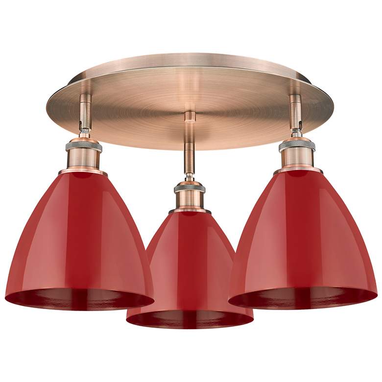 Image 1 Ballston Dome 19.25" Wide 3 Light Antique Copper Flush Mount With Red