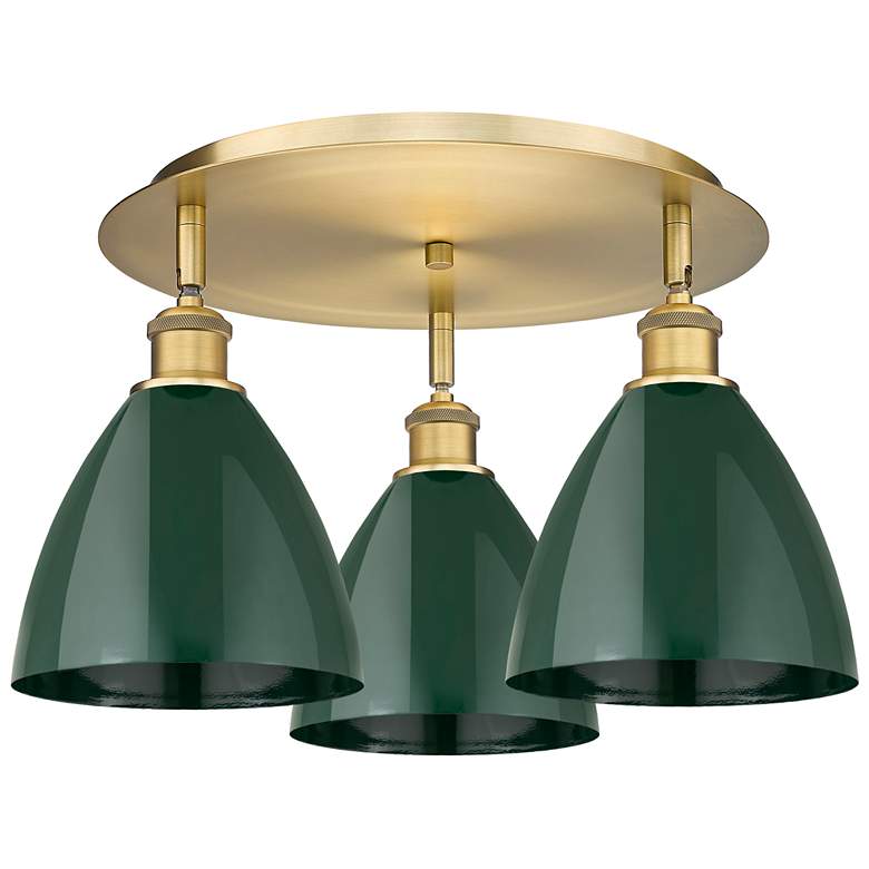 Image 1 Ballston Dome 19.25" Wide 3 Light Brushed Brass Flush Mount w/ Green S