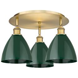 Ballston Dome 19.25" Wide 3 Light Brushed Brass Flush Mount w/ Green S