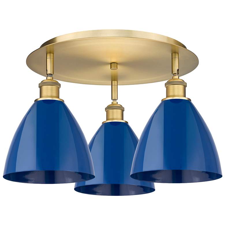 Image 1 Ballston Dome 19.25" Wide 3 Light Brushed Brass Flush Mount With Blue