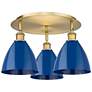 Ballston Dome 19.25" Wide 3 Light Brushed Brass Flush Mount With Blue