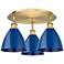 Ballston Dome 19.25" Wide 3 Light Brushed Brass Flush Mount With Blue