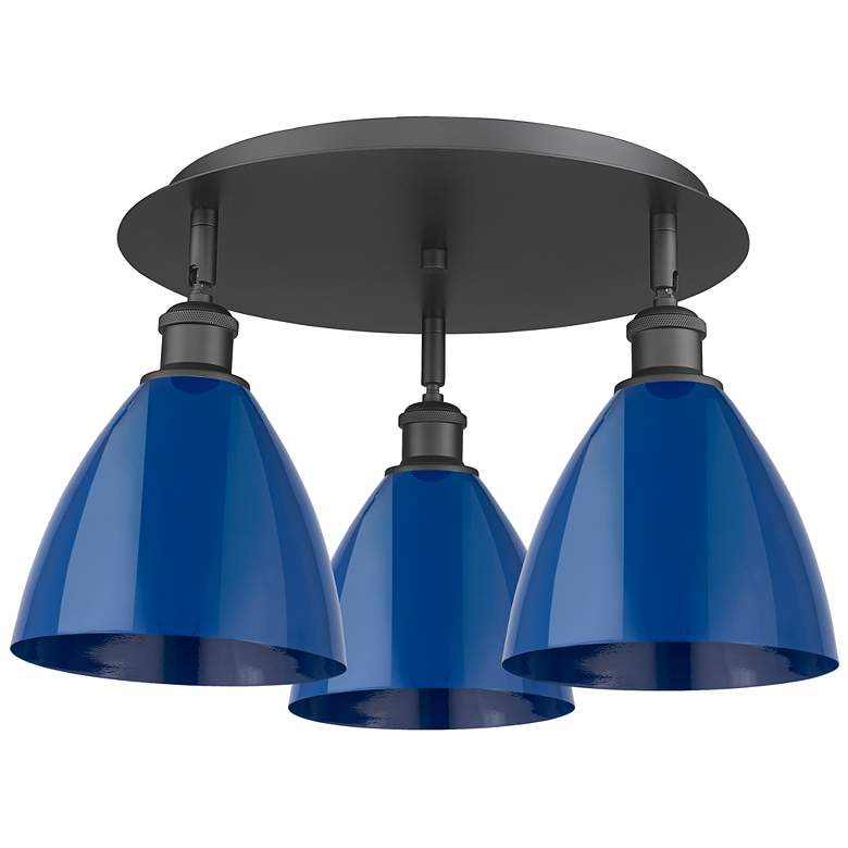 Image 1 Ballston Dome 19.25" Wide 3 Light Matte Black Flush Mount With Blue Sh