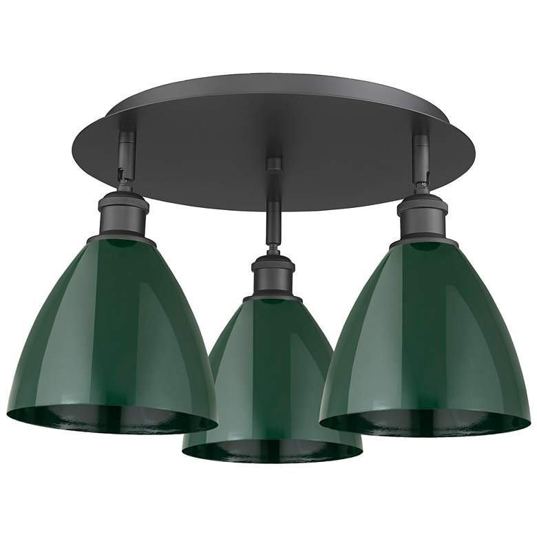 Image 1 Ballston Dome 19.25" Wide 3 Light Matte Black Flush Mount With Green S