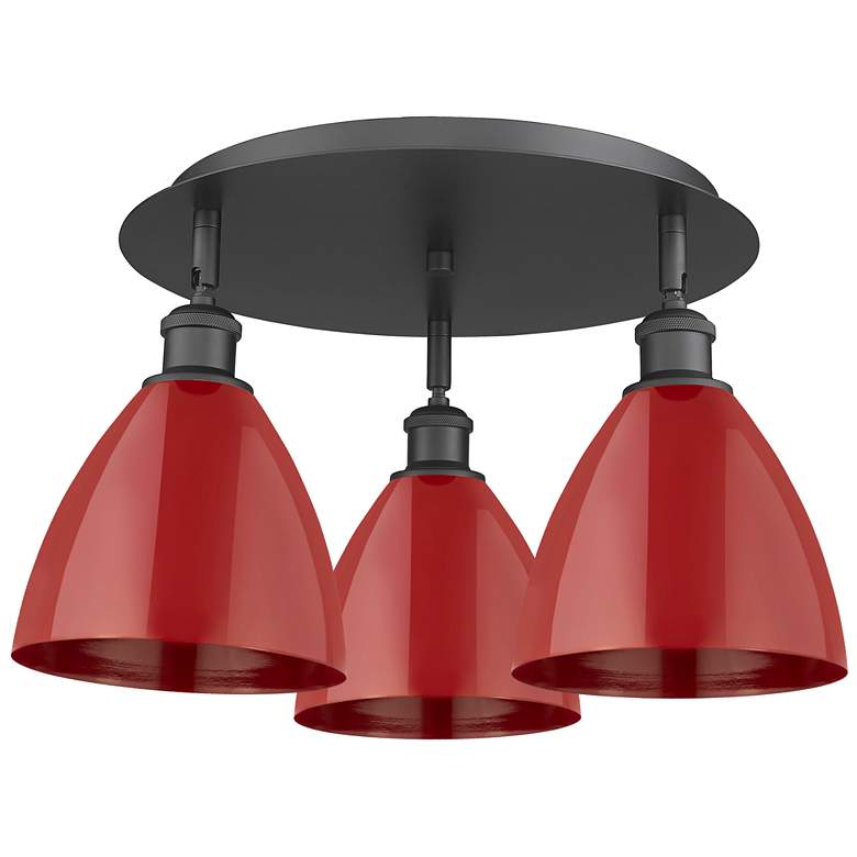 Image 1 Ballston Dome 19.25" Wide 3 Light Matte Black Flush Mount With Red Sha