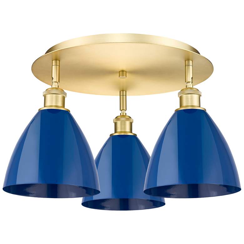 Image 1 Ballston Dome 19.25" Wide 3 Light Satin Gold Flush Mount With Blue Sha
