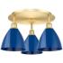 Ballston Dome 19.25" Wide 3 Light Satin Gold Flush Mount With Blue Sha