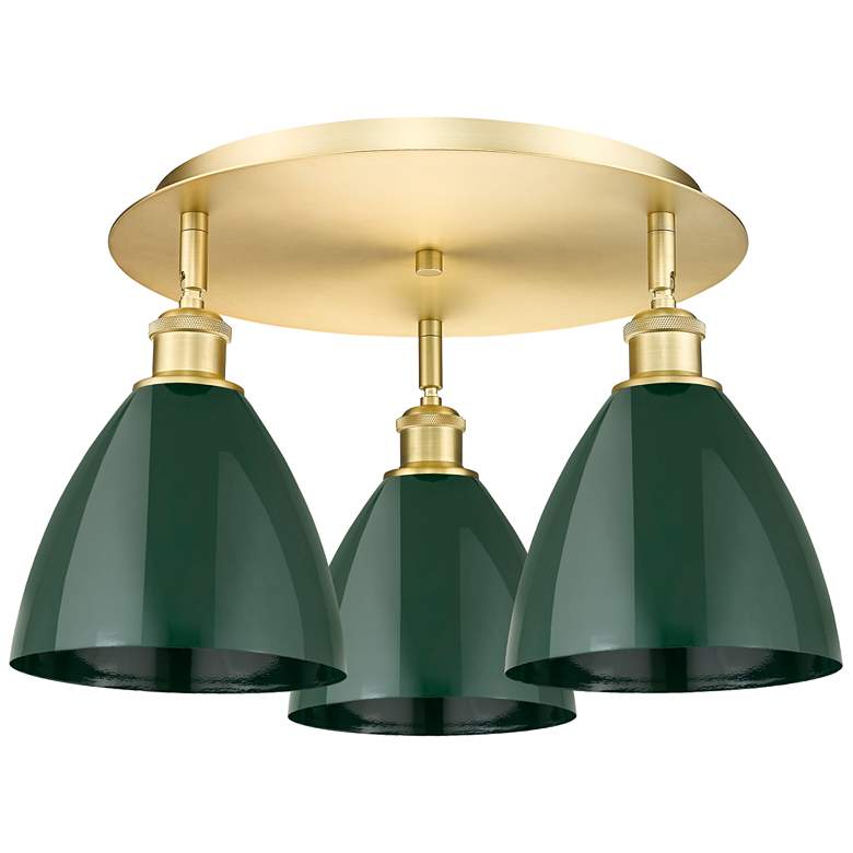 Image 1 Ballston Dome 19.25" Wide 3 Light Satin Gold Flush Mount With Green Sh