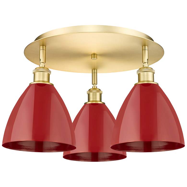 Image 1 Ballston Dome 19.25" Wide 3 Light Satin Gold Flush Mount With Red Shad