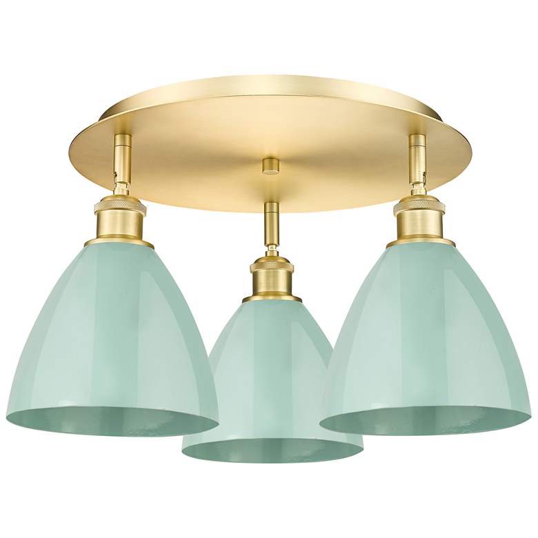 Image 1 Ballston Dome 19.25" Wide 3 Light Satin Gold Flush Mount With Seafoam