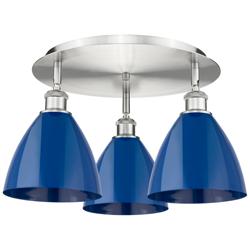 Ballston Dome 19.25&quot; Wide 3 Light Satin Nickel Flush Mount With Blue S