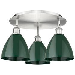 Ballston Dome 19.25&quot; Wide 3 Light Satin Nickel Flush Mount With Green