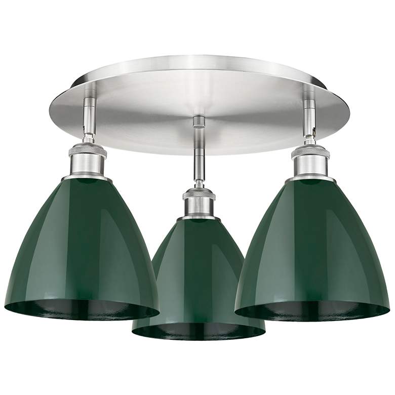 Image 1 Ballston Dome 19.25" Wide 3 Light Satin Nickel Flush Mount With Green