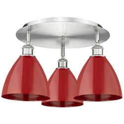 Ballston Dome 19.25&quot; Wide 3 Light Satin Nickel Flush Mount With Red Sh