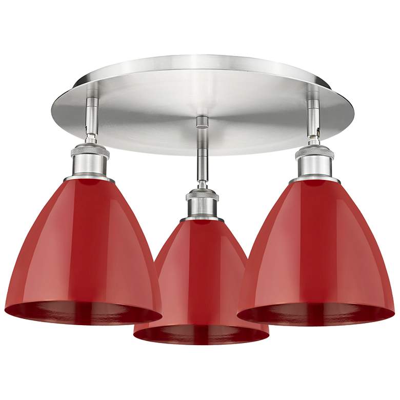 Image 1 Ballston Dome 19.25" Wide 3 Light Satin Nickel Flush Mount With Red Sh