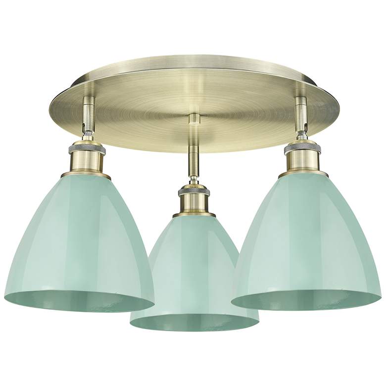 Image 1 Ballston Dome 19.25"W 3 Light Antique Brass Flush Mount w/ Seafoam Sha