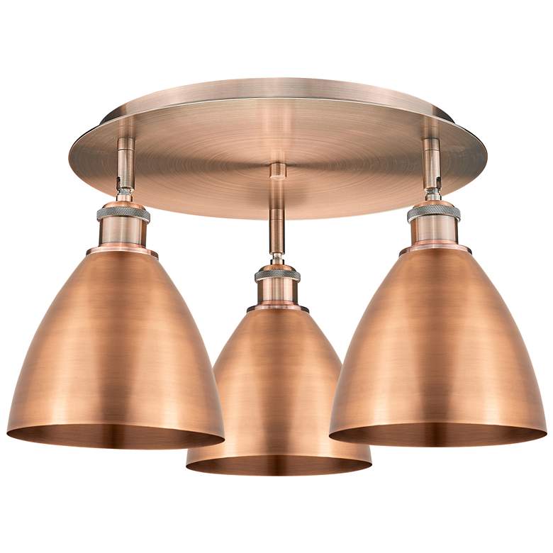 Image 1 Ballston Dome 19.25"W 3 Light Antique Copper Flush Mount w/ Copper Sha