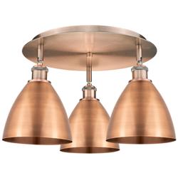 Ballston Dome 19.25"W 3 Light Antique Copper Flush Mount w/ Copper Sha