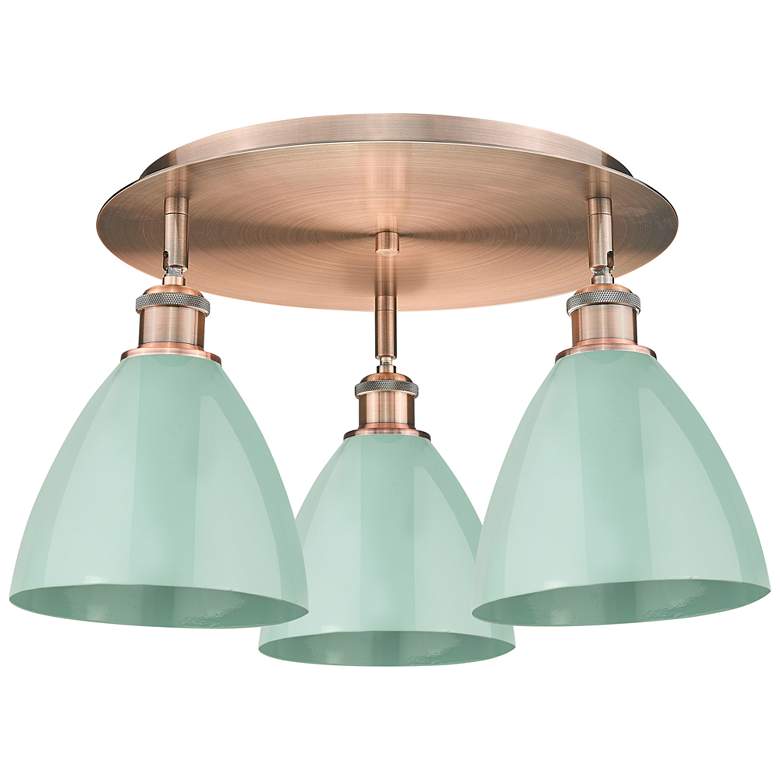 Image 1 Ballston Dome 19.25"W 3 Light Antique Copper Flush Mount w/ Seafoam Sh
