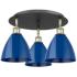 Ballston Dome 19.25"W 3 Light Black Antique Brass Flush Mount w/ Blue 