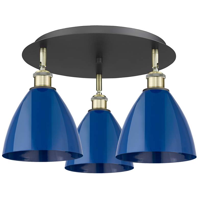 Image 1 Ballston Dome 19.25"W 3 Light Black Antique Brass Flush Mount w/ Blue