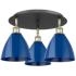 Ballston Dome 19.25"W 3 Light Black Antique Brass Flush Mount w/ Blue