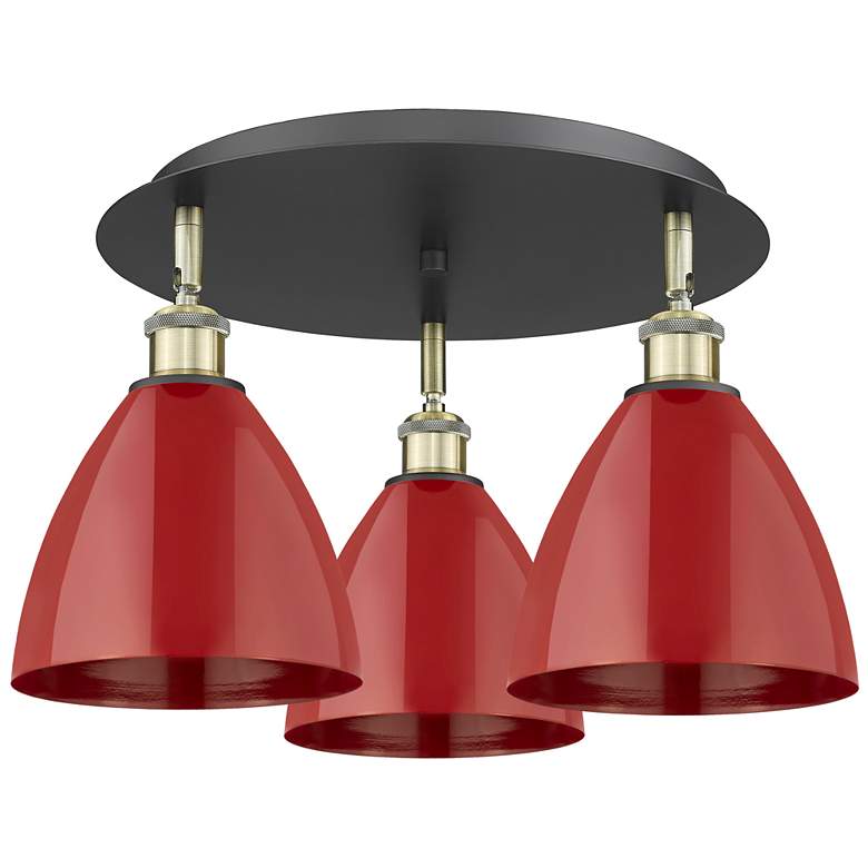 Image 1 Ballston Dome 19.25"W 3 Light Black Antique Brass Flush Mount w/ Red S