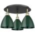 Ballston Dome 19.25"W 3 Light Black Brass Flush Mount w/ Green Shade