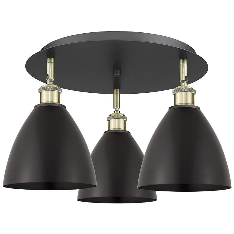 Image 1 Ballston Dome 19.25"W 3 Light Black Brass Flush Mount w/ Matte Black S