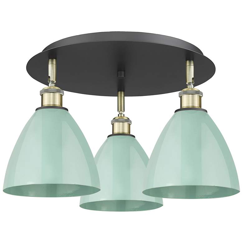 Image 1 Ballston Dome 19.25"W 3 Light Black Brass Flush Mount w/ Seafoam Shade