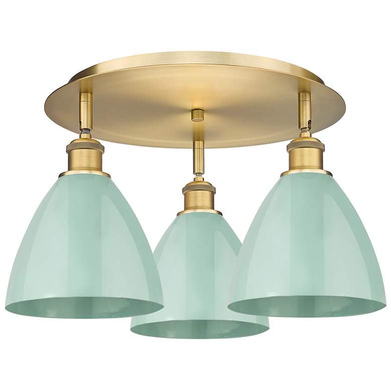 Image 1 Ballston Dome 19.25"W 3 Light Brushed Brass Flush Mount w/ Seafoam Sha