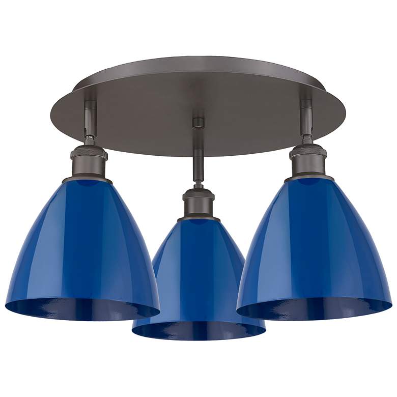 Image 1 Ballston Dome 19.25"W 3 Light Oil Rubbed Bronze Flush Mount w/ Blue Sh